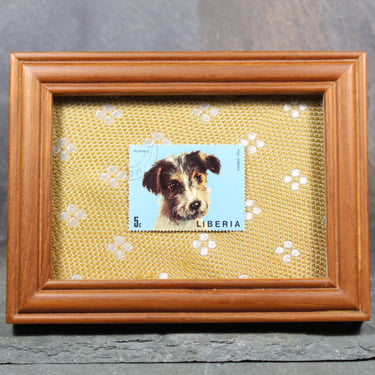 Vintage Liberia Stamp Art | Adorable Fox Terrier Stamp | Global Vintage Decor | Authentic Stamp Mounted & Framed 