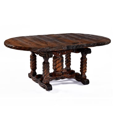 Witco Rustic Tiki Carved Western Red Cedar Wood Trestle Table With Leaf 