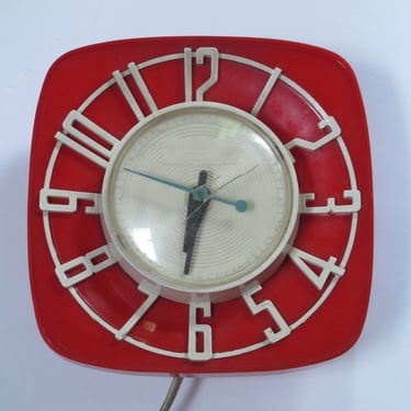 Vintage General Electric Wall clock Red Retro Clock Working 50s wall clock Mid Century Wall Clock Vintage Electronics 