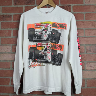 Vintage 90s Double Sided Mario Andretti ORIGINAL F1 Racing Longsleeve Tee - Large 