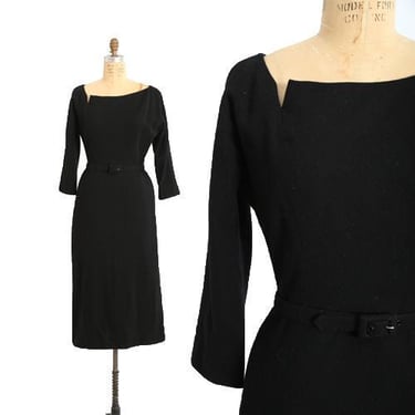 Vintage 50s black wool wiggle dress 