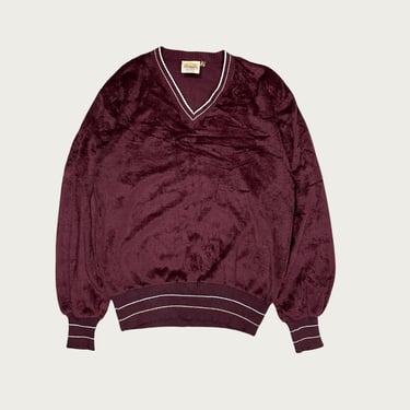 (M) 70s Burgundy Velour Sweater