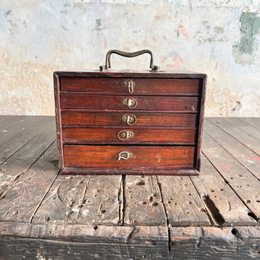 Vintage Wood Parts Cabinet Tote Hardware Storage 