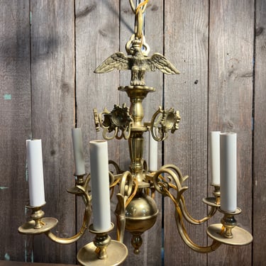 Vintage Brass 6 Arm Chandelier 16” x 22”