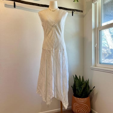 Vintage Y2K White Lace V Neck Midi Summer Dress Size Small 