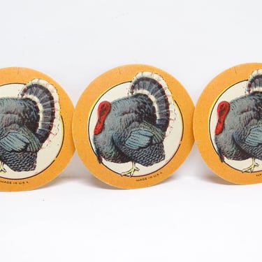 3 Antique Embossed Turkey Die Cut Seal Scraps, Vintage Thanksgiving, Made in USA 