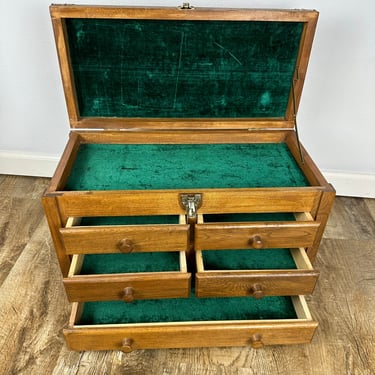 Large Vintage Oak Machinist Tool Box / Jewelry Box 