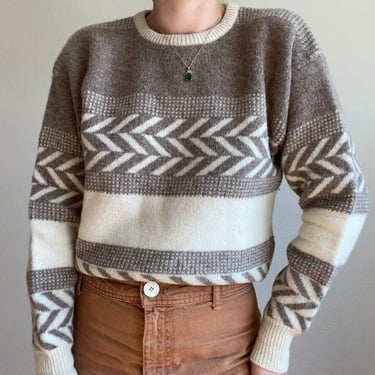 Vintage 90s Womens Henry Grethel Neutral 100% Wool Icelandic Design Sweater Sz S 