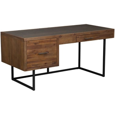 "Elbert" Glass Top Distressed Desk