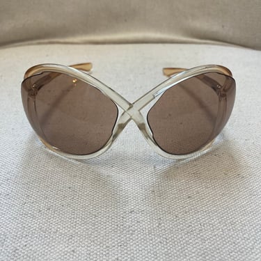 Vintage 70s 80s Butterfly SUNGLASSES / Clear Frame  + Silver Detail / Light SMOKE Gray Tint Lens / Designer Quality 