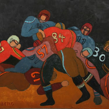 Football Game by Miriam Bromberg Oil painting ca 1970 
