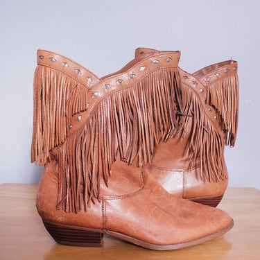 Vintage | 1980's | Brown | Fringe | Leather | Clicks | Western | Bohemian | Boots | 7B 