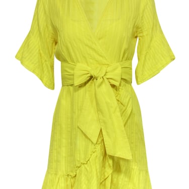 Tanya Taylor - Yellow Cotton Faux Wrap Short Sleeve Dress Sz 8