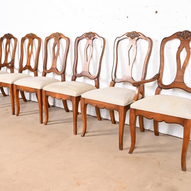 Ethan Allen French Provincial Carved Maple Dining Chairs, Set of Six