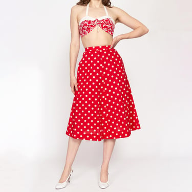 XS Retro 1950s Red & White Polka Dot Midi Skirt 24.5