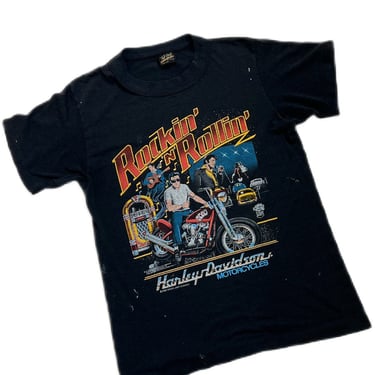 Vtg 80s single stitch Harley Davidson rockin’ n’ rollin’ graphic tshirt 