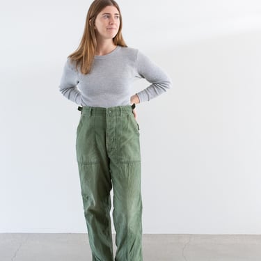 Vintage 26 27 28 Waist x 29 Inseam Olive Green Army Pants | Unisex Utility Fatigues Military Trouser | Button Fly | F518 
