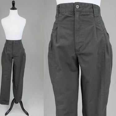 80s Dark Gray Bugle Boy Pants - 28" waist - Angled Pleated Front - Vintage 1980s - 31" inseam - Men's 