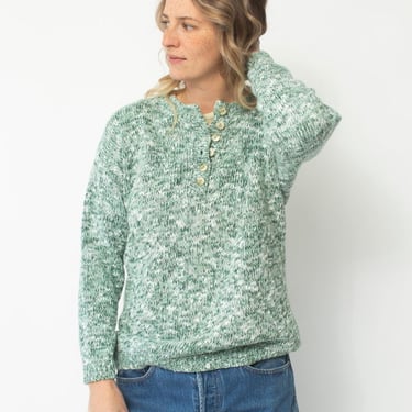 Knit Henley - Green Melange