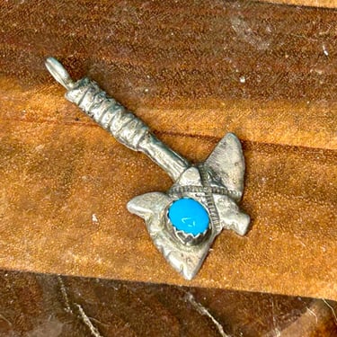 Sterling Silver Tomahawk Turquoise Bezel Set Native American Vintage Jewelry 