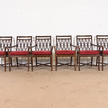Ficks Reed Hollywood Regency Organic Modern Bamboo Rattan Dining Armchairs, Set of Six