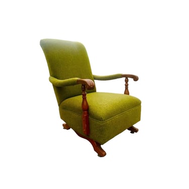 Vintage Art Deco Green Tweed Fabric Rocking Accent Chair 