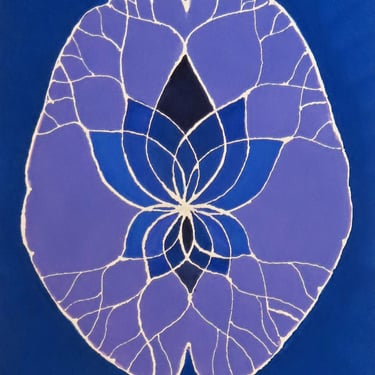 Deep Purple and Blue Lotus Brain  -  original watercolor painting - neuroscience art 