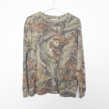 vintage CAMO print POCKET long sleeve shirt advantage timber camouflage tshirt ---size medium 