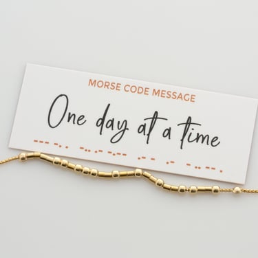 One Day At A Time - Morse Code Bracelet, Personal Motivation Bracelet, Inspirational Bracelet, Serenity Prayer Bracelet, Mantra Bracelet 