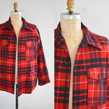 1960s/70s Pendleton Red Wool Plaid Shirt Jacket 
