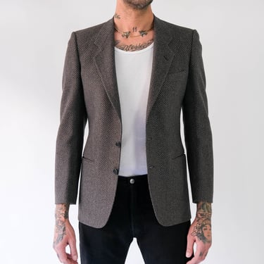 Vintage 80s Giorgio Armani Silver Gray Herringbone Wool Tweed Blazer | Made in Italy | 100% Wool | 1980s MANI Designer Tailored Mens Jacket 