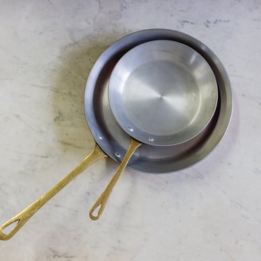 vintage French stamped copper sauce pan, set of 2