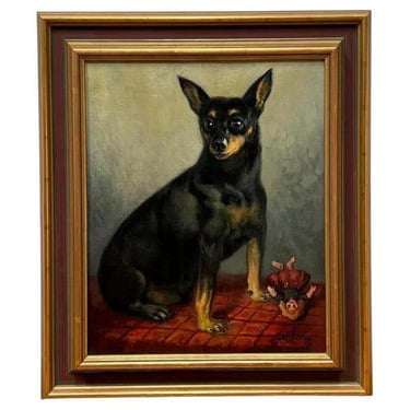 Modern Animal Portrait of a Chihuahua Dog signed M. Sedigh - Oil on Canvas