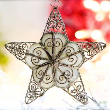 VINTAGE: 4.5" Capiz Shell Star Ornament - Pearlescent Shell Ornament - Translucent Shell Ornament - Philipines - SKU 15-D1-00033081 