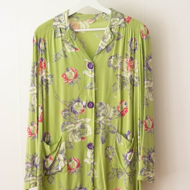 1940s Chartreuse Floral Smock 