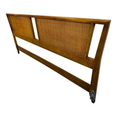Mid-Century Modern Century Walnut & Cane King Headboard 