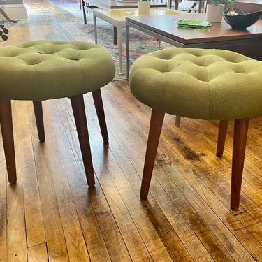 Mid Century ‘Style’ Tufted Upholstered Ottomans