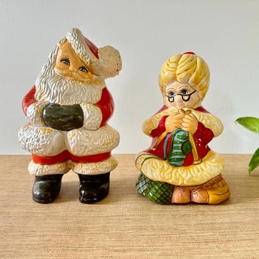 Vintage Large Ceramic Santa and Mrs. Claus - Hand Painted Mold Figurines 