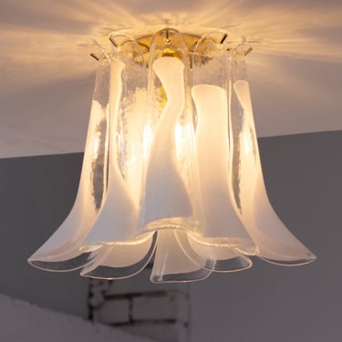 Flush lamp with Murano glass saddles, ceiling chandelier diameter 35 cm design vintage style Made in Italy 