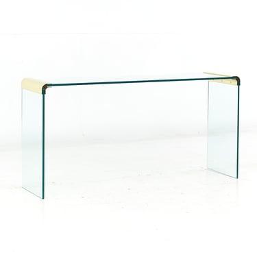 Leon Rosen for Pace Mid Century Brass and Glass Sofa Console Table - mcm 