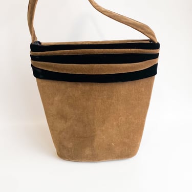 1940s Brown &amp; Black Velvet Bucket Bag