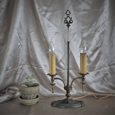 Vintage Cast Metal Table-Desk-Student Lamp 2 Light 