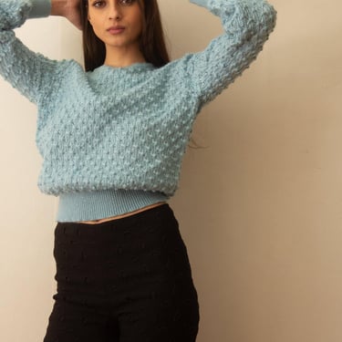 1970s Powder Blue Bobble Knit Sweater 