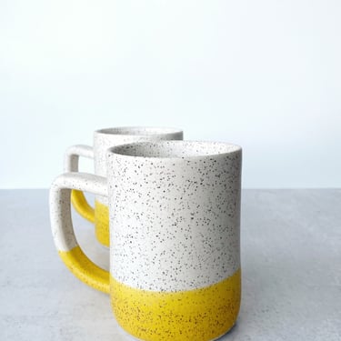 Speckled White and yellow Simple Color Block Handmade Ceramics Cup 