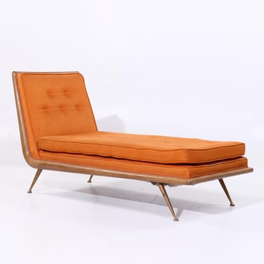 Robsjohn Gibbings for Widdicomb Mid Century Brass and Mahogany Chaise Lounge Chair - mcm 