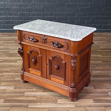 Antique American Walnut & Marble Top Cabinet, c.1900’s 