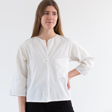 Vintage White Cotton Simple Blouse | Mended Poet Farmer Pocket Shirt | S M | 