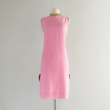 1960's Sandpiper by Tori Richards Baby Pink and Green Shift Dress / SM