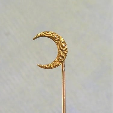 Antique 10K Gold Stick Pin With Crescent Moon, Antique 10K Gold Stickpin, Gold Celestial Jewelry (#4131) 