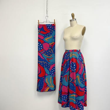 Vintage 70s Skirt and Matching Scarf | Colorful Abstract Print | Size Small 